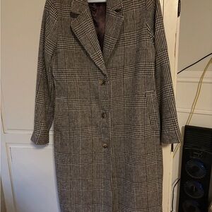 Brown Checkered Trench Coat